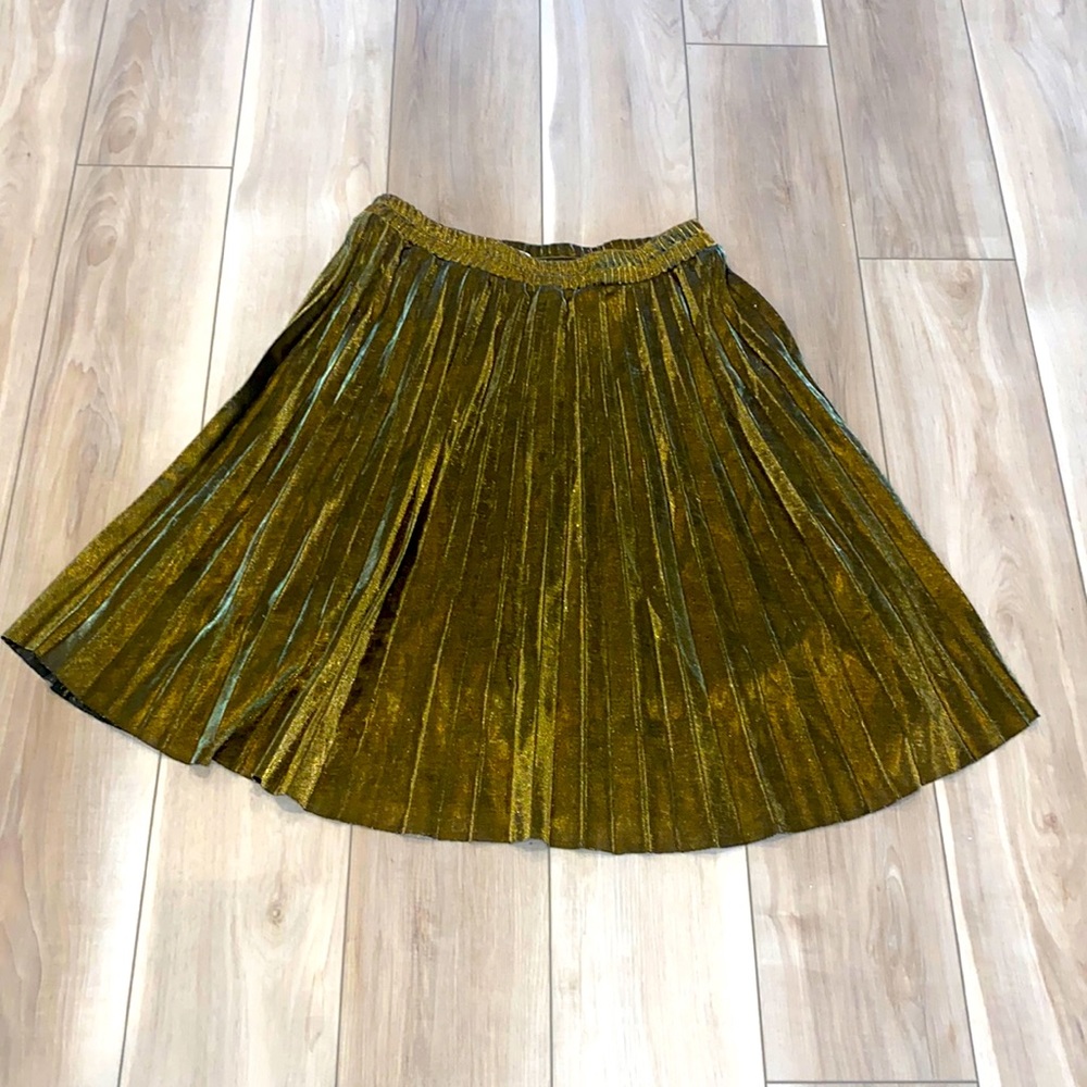 EUC Chartou Boutique Brand Dark Gold Pleated Midi Skirt Women’s Size XL
